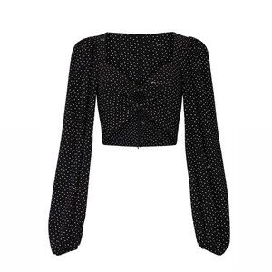 AFRM - Lucas Long Sleeve Crop Top - Polkadot - Black / White